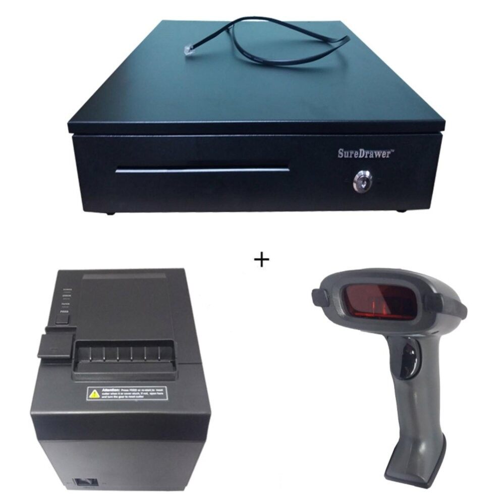 Cash Drawer SD410B+Posmac Thermal Receipt Printer 80mm+Barcode Scanner