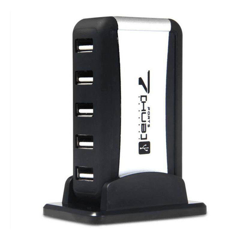 Durable 7 Port Hi-Speed USB 2.0 Hub 5V Portable Mini Splitter Connector With Base Adapter Power Supply For PC Laptop