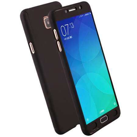 เคส Elaike สำหรับซัมซุงกาแล็คซี่ J5 PRIME/On5 2016 สีทึบ 360 เต็มรูปแบบป้องกันกรณี HYBRID PC Hard + กระจกเทมเปอร์ (สีดำ)