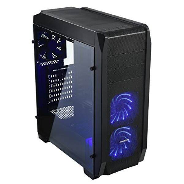 Enermax ECA3520 ATX Game Pertengahan Menara Computer Casing dengan Panel Samping Kaca Melunakkan dan Ed Penggemar Pra-instal, ECA3520B-03-BL-Internasional