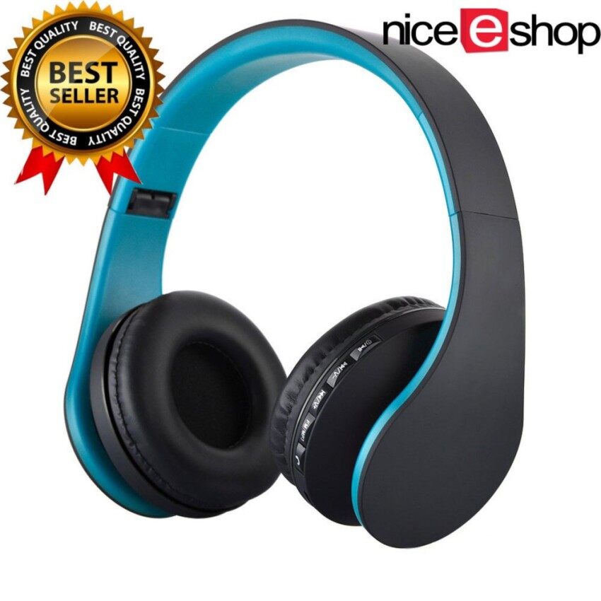 Evergreen Stereo Nirkabel Bluetooth Headphone Lipat Earpohone EDR MIC MP3 Headset FM untuk Smartphone Tablet (Biru + Hitam)-Intl