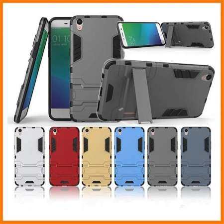 แฟชั่น PC + TPU ชุดคู่กันกระแทก Iron Man ชุดเกราะหุ่นยนต์เคสมีขาตั้งโทรศัพท์มือถือเคสสำหรับ OPPO R9/F1 PLUS