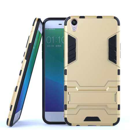 แฟชั่น PC + TPU ชุดคู่กันกระแทก Iron Man ชุดเกราะหุ่นยนต์เคสมีขาตั้งโทรศัพท์มือถือเคสสำหรับ OPPO R9/F1 PLUS