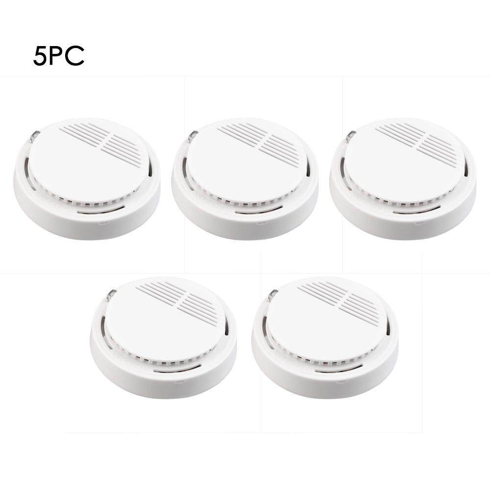 Fehiba 5 Packs Rumah Sakit Sekolah Nirkabel Smoke Detector Rumah Keamanan Alarm Api Sistem Sensor (Putih)-Internasional