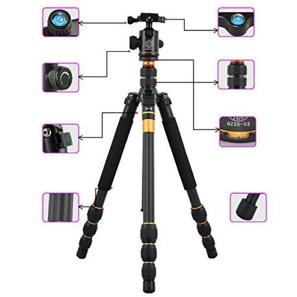 Flexzion Flexzion Kamera Tripod Lengkap Berdiri Kepala Bola Monopod Carbon Fiber Portable Perjalanan Wadah Ringkas dengan Ekstensi Kaki Perlengkapan Saku untuk Digital DSLR Canon Nikon Sony Olympus PENTAX-Intl