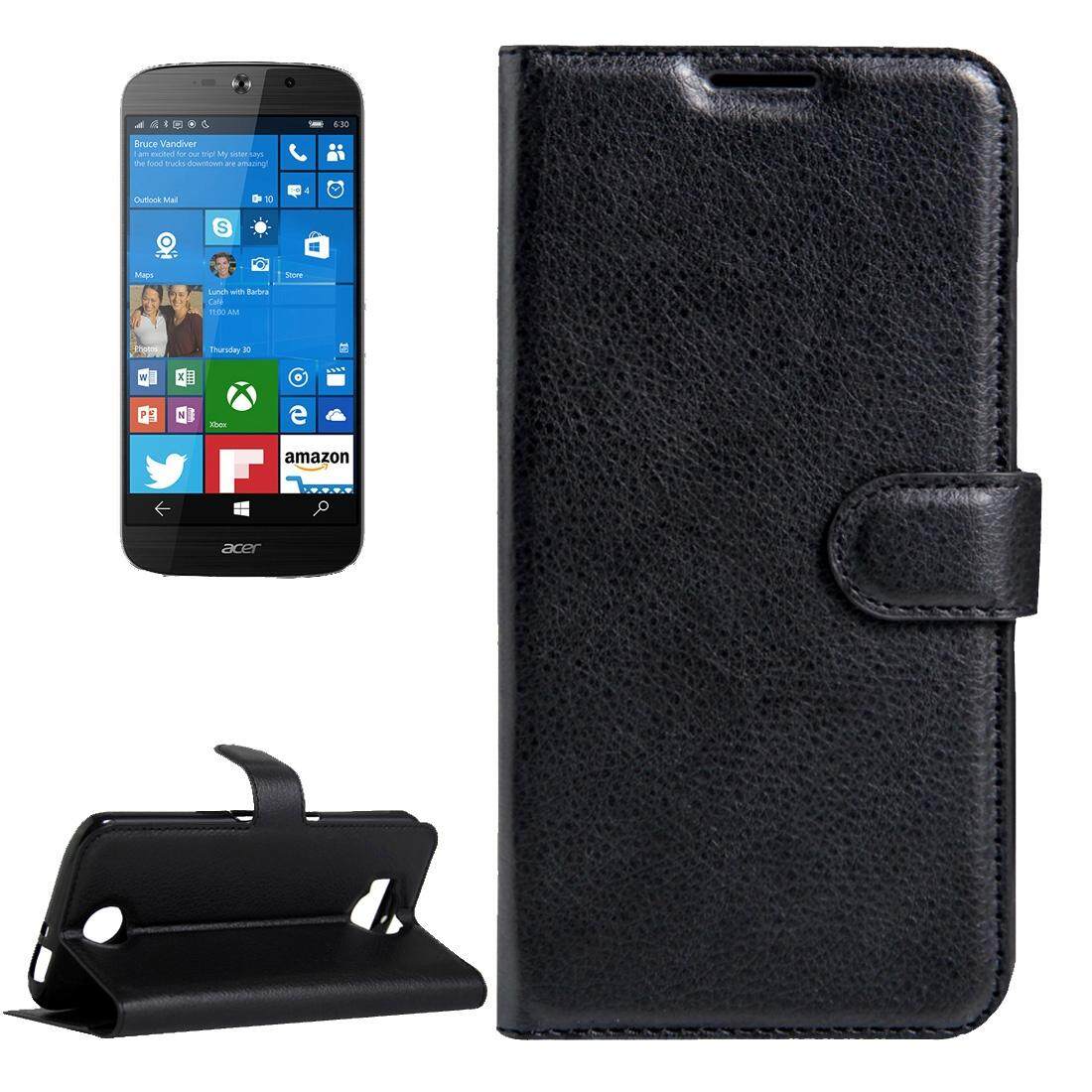 Untuk Acer Liquid Giok Primo 5.5 Inch & Liquid Giok 2 Lengkeng Tekstur Kulit Horisontal Lipat Case dengan Magnetik Gesper & Penahan & Slot Kartu & Dompet (Hitam) -Internasional