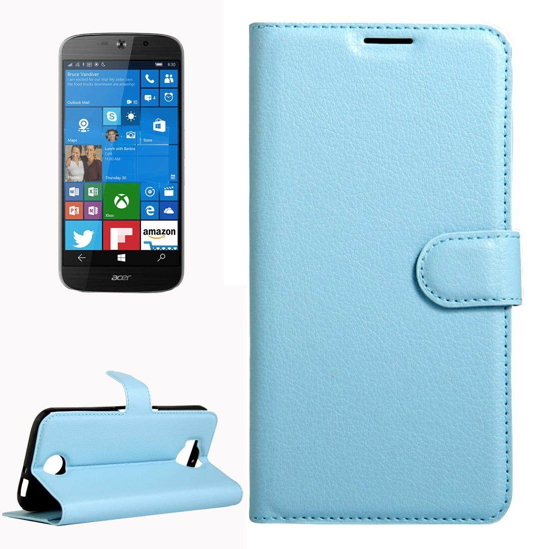 Untuk Acer Liquid Giok Primo 5.5 Inch & Liquid Giok 2 Lengkeng Tekstur Kulit Horisontal Lipat Case dengan Magnetik Gesper & Penahan & Slot Kartu & Dompet (Biru) -Internasional