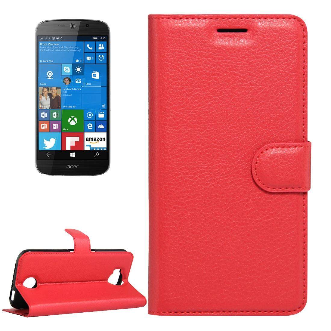 Untuk Acer Liquid Giok Primo 5.5 Inch & Liquid Giok 2 Lengkeng Tekstur Kulit Horisontal Lipat Case dengan Magnetik Gesper & Penahan & Slot Kartu & Dompet (Merah) -Internasional
