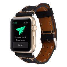 for Apple Watch Band 42MM Genuine Cow Leather & Handmade Thread Strap Replacement Wristband Bracelet for Apple Watch Series 2, 1, Sport, Edition