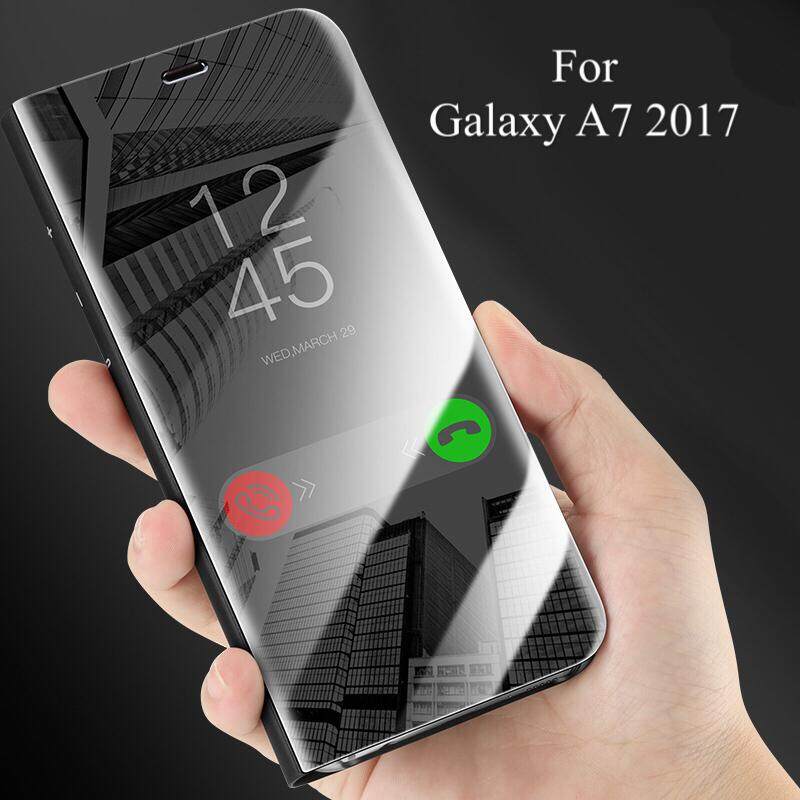 Untuk Samsung Galaksi A7 2017 Casing Mewah Pelapisan Spion Pintar Lipat Sarung Bening Transparan Selubung untuk Samsung A7 2017 PU Kulit Telepon Perumahan-Internasional