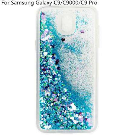 สำหรับซัมซุงกาแล็คซี่ C9/C9000/C9 Pro Love Heart Sequins Anti - crash โทรศัพท์กรณี Glitter ดาวทรายดูดเคลื่อนที่ด้านหลังนุ่ม TPU เคสกันกระแทก - INTL