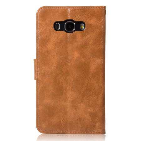 สำหรับ Samsung Galaxy J7 (2016) J710 ย้อนยุคเหล้าองุ่นหนังเทียมหนังแม่เหล็กฝาพับพร้อมช่องใส่การ์ดและสายคล้องมือ (สีแดง) - นานาชาติ