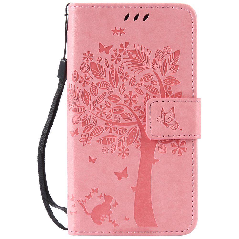Untuk Samsung Galaxy Xcover 3 G388F Berwarna Merah Muda Bunga Timbul Warna Solid Dompet Kulit Slot Kartu Flip Penutup Tiang Dudukan-Internasional