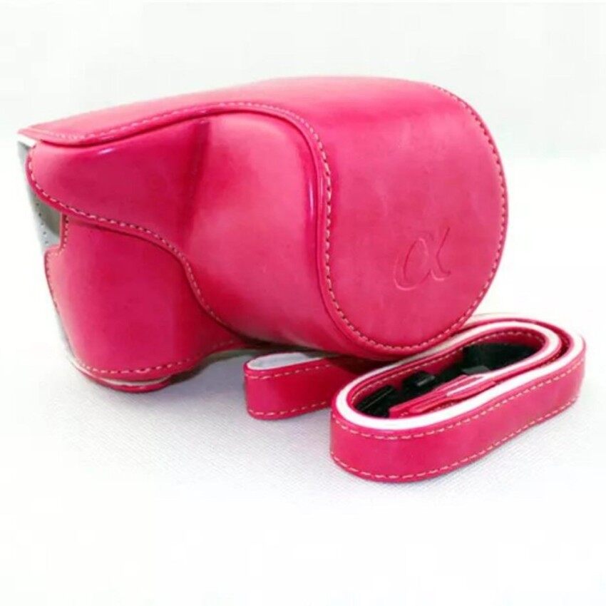 Untuk Sony Kasus Tas Kamera PU Kulit Sarung Pelindung Kantung Withshoulder Tali untuk Sony A5000/A5100/Alfa A5000 il/CE-5000L/NEX3N/NEX-3N 16-50 Mm Kamera Lensa (Merah) sheng HOTT 524-Internasional
