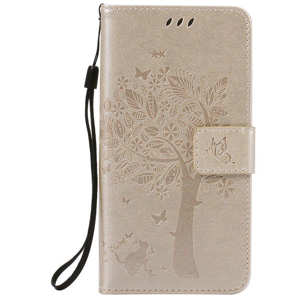 Untuk Sony Xperia Z4 Emas Bunga Timbul Warna Solid Dompet Kulit Slot Kartu Flip Penutup Tiang Dudukan-Internasional