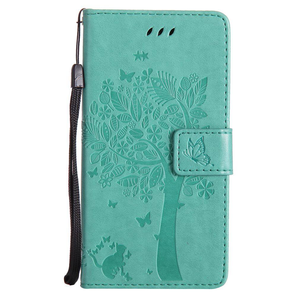 Untuk Xiaomi Redmi 3 S/3 Pro Hijau Emboss Bunga Warna Polos Slot Kartu Dompet Kulit Lipat Penyangga Case sarung-Internasional