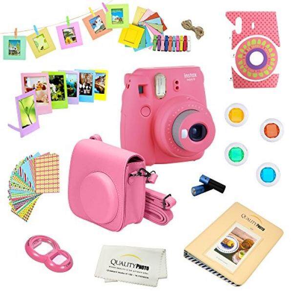 Fujifilm Instax Mini 9 Kamera Flamingo Merah Muda + Fujifilm Instax Mini 9 Kamera Aksesoris Kit Termasuk; fuji Kamera Instan (New 2017 Rilis) + Kamera + Album Instax + Frame + Lensa Warna + Lebih-Internasional