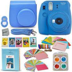 Fujifilm Instax Mini 9 Instant Fuji Camera COBALT BLUE (NEW 2017 Release) + Accessories Bundle + Custom Matching Case + Photo Album + Assorted Frames + 4 Color Filters + 60 Sticker Frames + MORE
