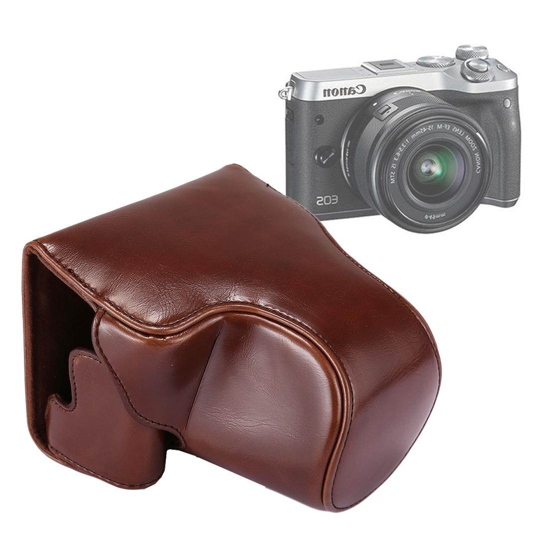 Penuh Tubuh Kamera PU Kulit Kasus Tas dengan Tali untuk Canon EOS M6 (Kopi)-Internasional
