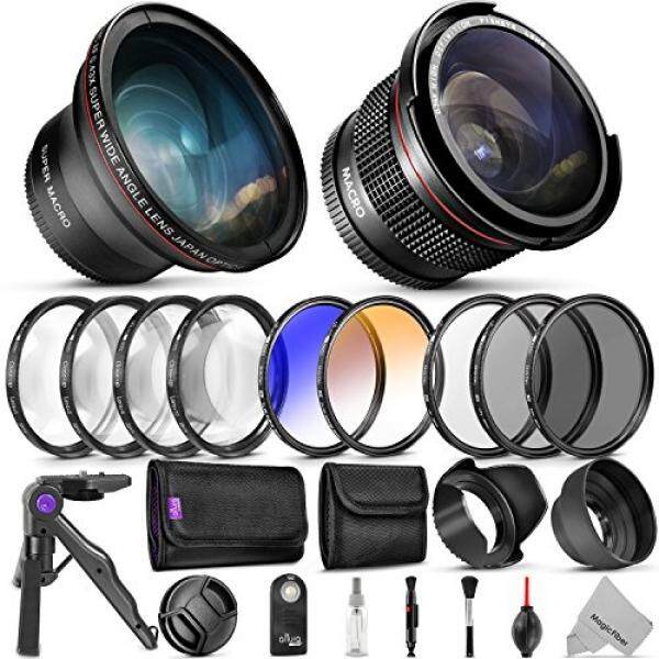 Goja Profesional 58 Mm Lensa & Bundel Saringan untuk Canon-Lengkap DSLR/Kamera Mirrorless Kit-Wide Angle & lensa Mata Ikan, filter Kit (Penutup Makro-Up Set UV, Cpl, ND4, Warna) tripod Mini & More-Intl