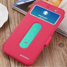 Hi Case Ultra Tipis Kulit Flip Pu Jendela View dengan Kickstand Fitur Magnetic Penutupan Case Cover untuk Vivo Y66 Merah