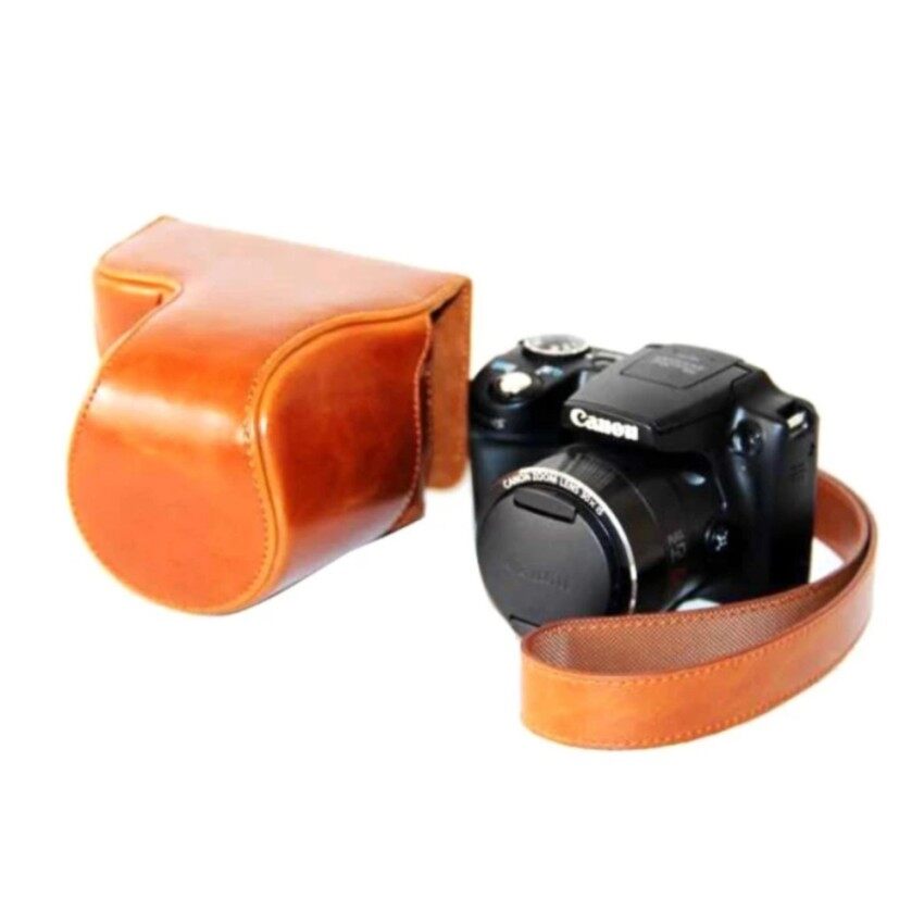 Kualitas Tinggi Kulit PU Paling Bagus Tas Wadah Kamera Penutup dengan Shoulderstrap untuk Canon PowerShot SX500HS/SX510HS-Intl