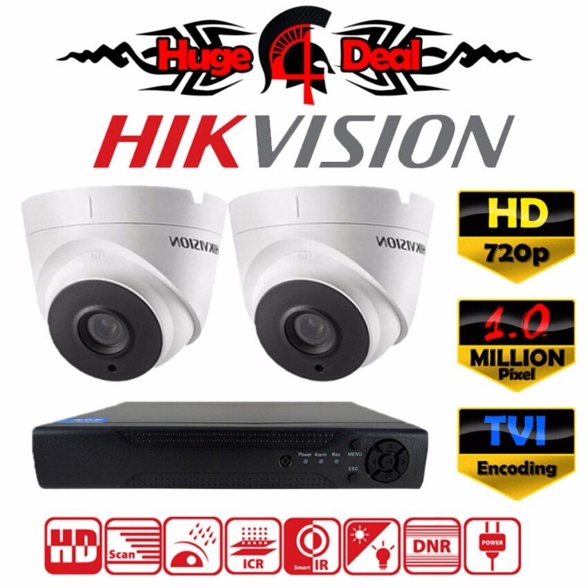 NiceCare Hikvision DS-2CE56C0T 4CH HD CCTV 2 pieces Dome Camera 1.0 MP DVR Kit Set TVI Decoding New EXIR Model 720p 3.6mm Lens Digital Video Recorder Free Adapter ( DS-2CE56C7T / DS-2CE56C0T / DS-2CE56C1T )