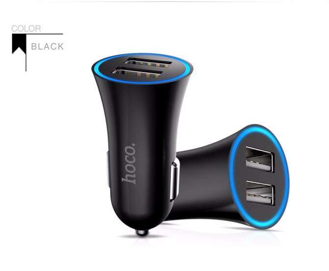 HOCO Mobil Pengisi Daya USB Ganda Port untuk Iphone Ipad Samsung Xiaomi Ponsel Adaptor Pengisian 2.4A Car-Charger Universal Ganda Slot-Intl