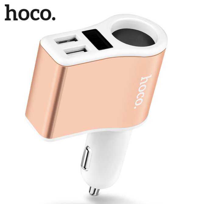 HOCO Z10 Pengisi Daya Mobil Digital Display Dual Pemantik dengan Pengisi Daya USB Slot untuk Iphone Ipad Sam Sung Xiao Mi Hua Wei OPPO Vivo Telepon Adaptor Mobil charger-Putih
