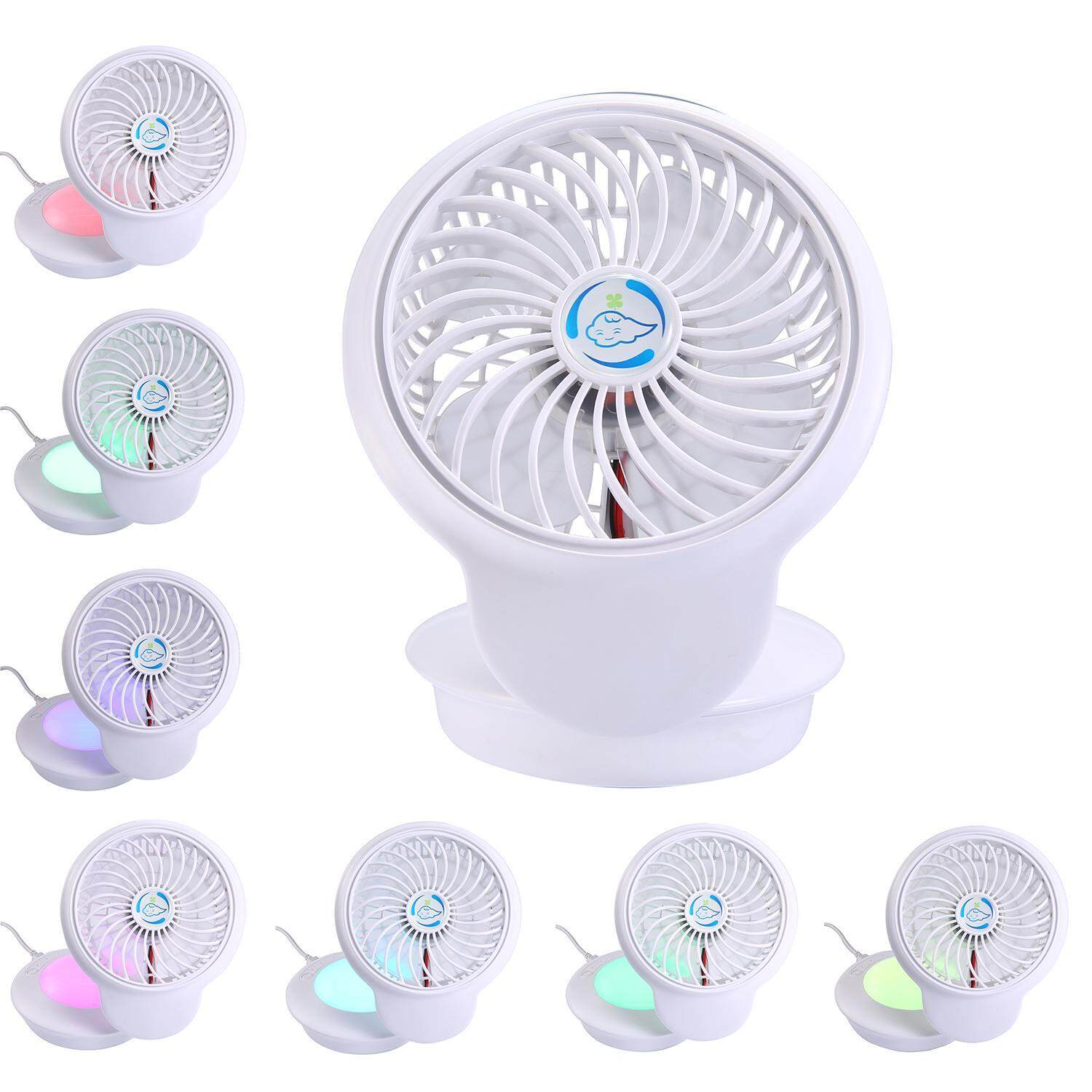 Honghui Mini Usb Penggemar, 3 Kecepatan USB Bertenaga Meja Tulis Penggemar Meja Lipat Pendingin Pribadi dengan 7 Warna Lampu LED Mengubah Lampu Mood untuk rumah/Kantor/Perjalanan, putih-Internasional