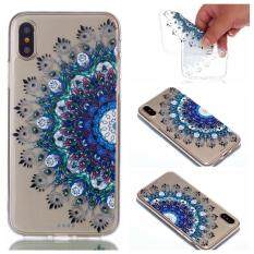 Penjualan Terlaris Casing Ponsel TPU Soft Shell Pelindung Silikon Mandala Kartun Dicat Minyak Encer Sarung Longgar untuk iPhone X (Biru)