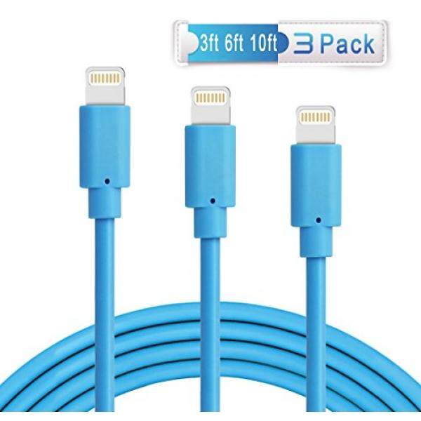 Kabel iPhone, m-better 3 Pcs 3ft 6ft 10ft Pengisian Kabel Sinkronisasi Kabel untuk iPhone 7 7 Plus 6 Plus 5 S 5C 5 Ipad Udara Mini Ipad 4th IPod Garansi Seumur Hidup-Internasional
