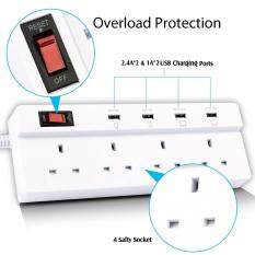 5.9ft US Plug 4 Outlet Power Strip Surge Protector w// 3 USB Ports Lightningproof
