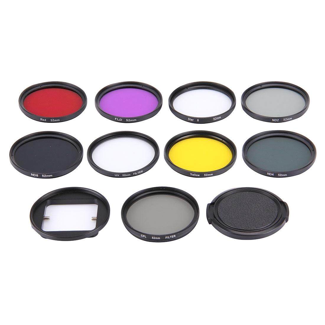 JUNESTAR 11 in 1 Proffesional 52mm Lens Filter(CPL + UV + ND8 + ND4 + ND2 + Star 8 + Red + Yellow + FLD / Purple) & Waterproof Housing Case Adapter Ring & Lens Protective Cap for GoPro HERO4 / 3+ / 3 & Xiaomi Xiaoyi Yi I / II 4K Sport Action Camera - intl