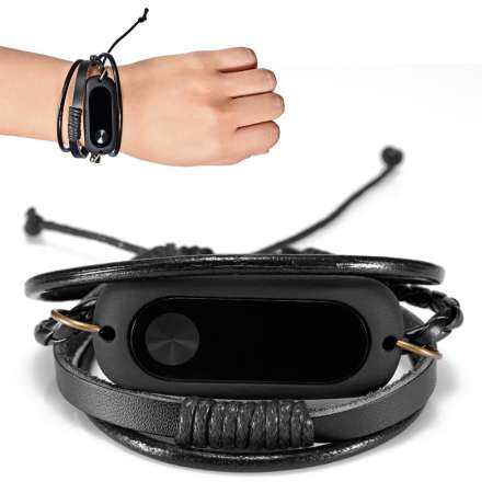 Leather Bracelet Strap Replacement For Xiaomi Mi Band 2 Smart Wristband Black