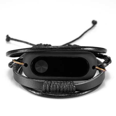 Leather Bracelet Strap Replacement For Xiaomi Mi Band 2 Smart Wristband Black
