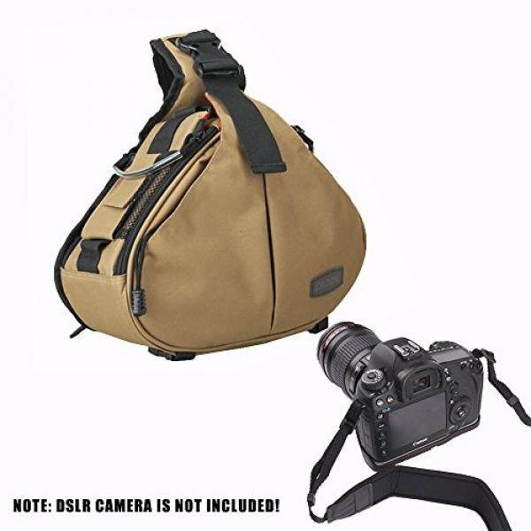 LITFAD Waterproof 600D Nylon EPE Interior Travel Camera Bag Case Shoulder Bag for Camera, Lens, Tripod, Other Accessories With Rain Cover and Camera Strap for Canon Nikon Sony DSLR Camera - Khaki - intl