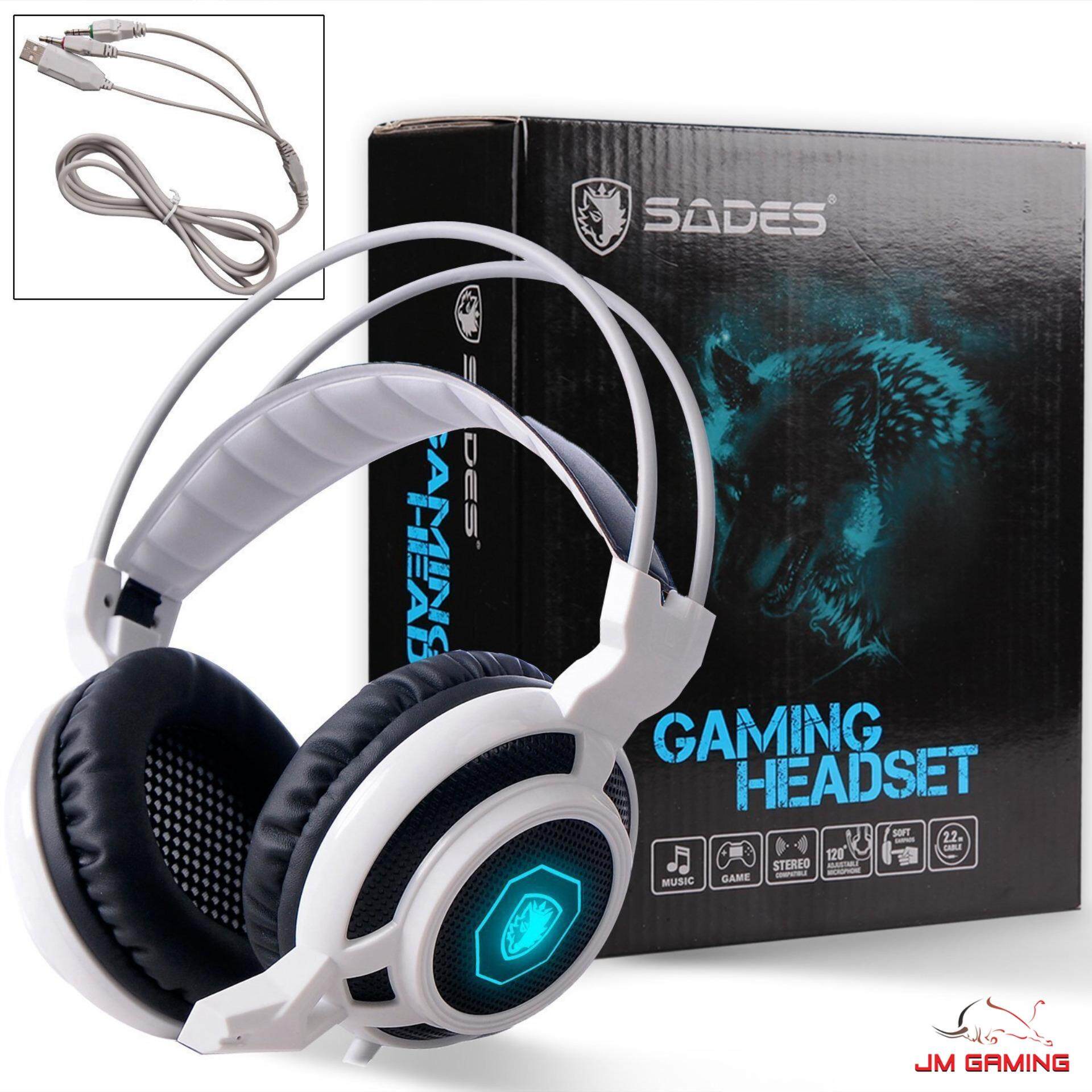 【Malaysia】Sades MoYu 3.5mm plug Over Ear Wired White Stereo Headset Headband Gaming Earphone Bass Noise Canceling