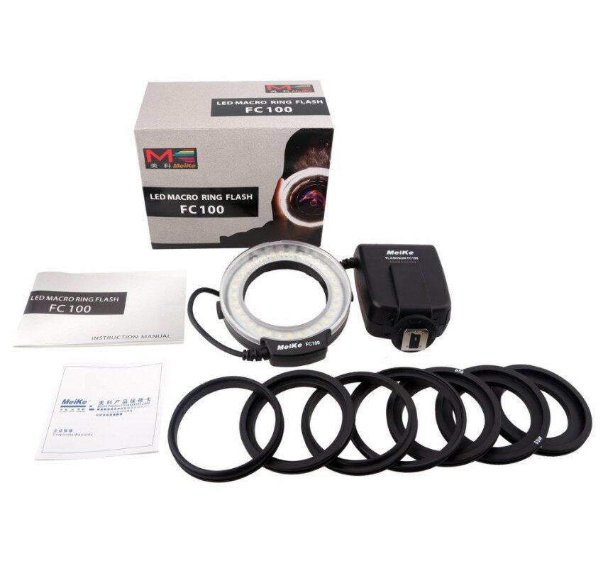 Airsky Meike FC100 Macro Ring Light Flash Comes with 7 Adapter Rings for Canon Nikon For Sony Fujifilm Olympus Panasonic Pentax and Other Standard Hot Shoe Digital Cameras