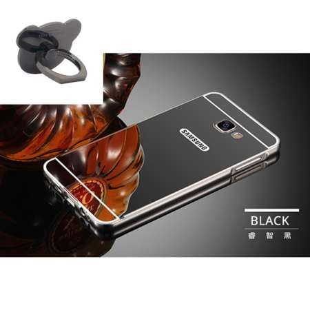สำหรับซัมซุงกาแล็คซี่ A7 (2017) กรอบโลหะกระจกหมีแหวนเคสโทรศัพท์สำหรับซัมซุงกาแล็คซี่ A7 (2017) (สีดำ) - INTL