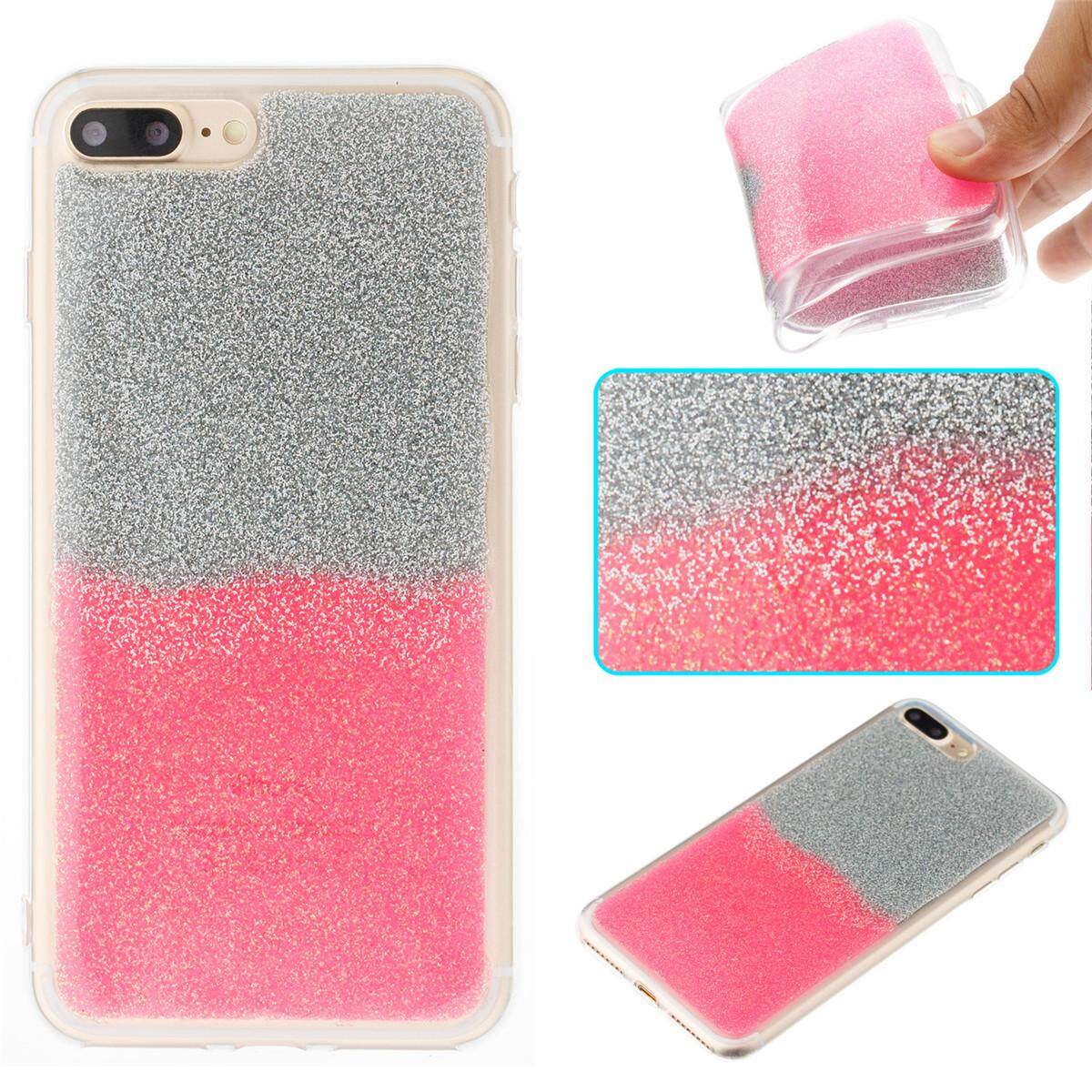 Moonmini untuk iPhone 7 Plus/Iphone 8 PLUS Dual Rambut Palsu Gradien TPU Casing Ponsel Modis Pelindung Penutup Belakang (Emas)