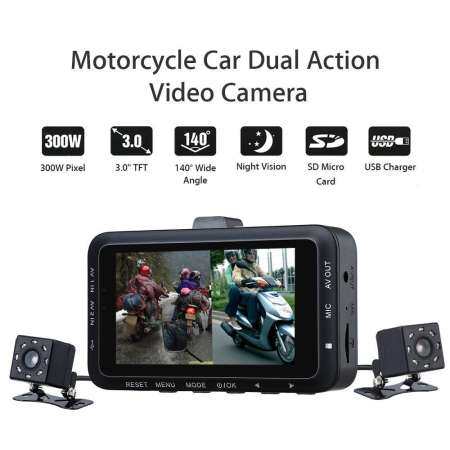 รถจักรยานยนต์กีฬา Camera 140 องศาเลนส์คู่รถมอเตอร์ไซด์บันทึกวิดีโอ Dashcam
