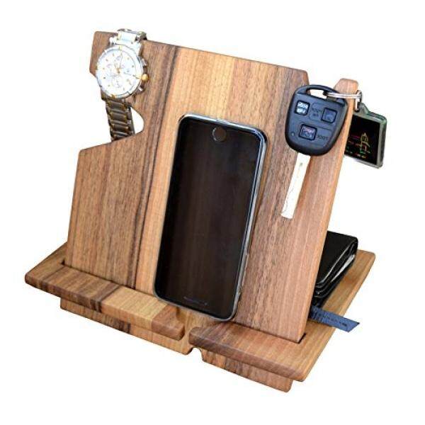 Myfancycraft Kayu Stasion Dok Telefon Walnut dengan Gantungan Kunci, dompet Berdiri dan Menonton Organizer Hadiah Pria iPhone Android iPhone (6 S Plus, 6 S, 6 Plus 6, 5 5 S, 4) Samsung Galaxy untuk Penggunaan Sehari-hari Handmade-Intl