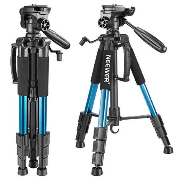Neewer Portabel 56 Inches/142 Centimeter Aluminium Kamera Tripod dengan 3 Arah Putar Pan Kepala, membawa Tas untuk Canon Nikon Sony Kamera DSLR, DV Video Kamera Perekam Beban Hingga 8.8 Pon/4 Kilogram (Biru)-Internasional