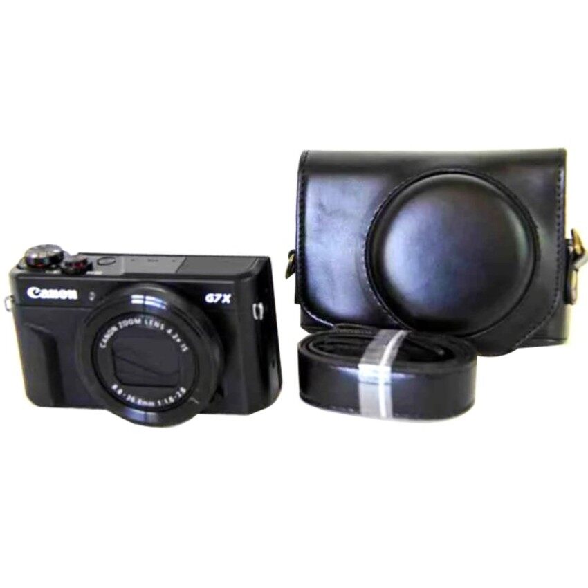 Baru Modis Tas Kamera Tas untuk Canon PowerShot G7X Menandai 2 G7X IIG7X2 Kamera Digital PU Kulit Kamera Sarung + tali (Hitam) sheng HOTT 062-Internasional
