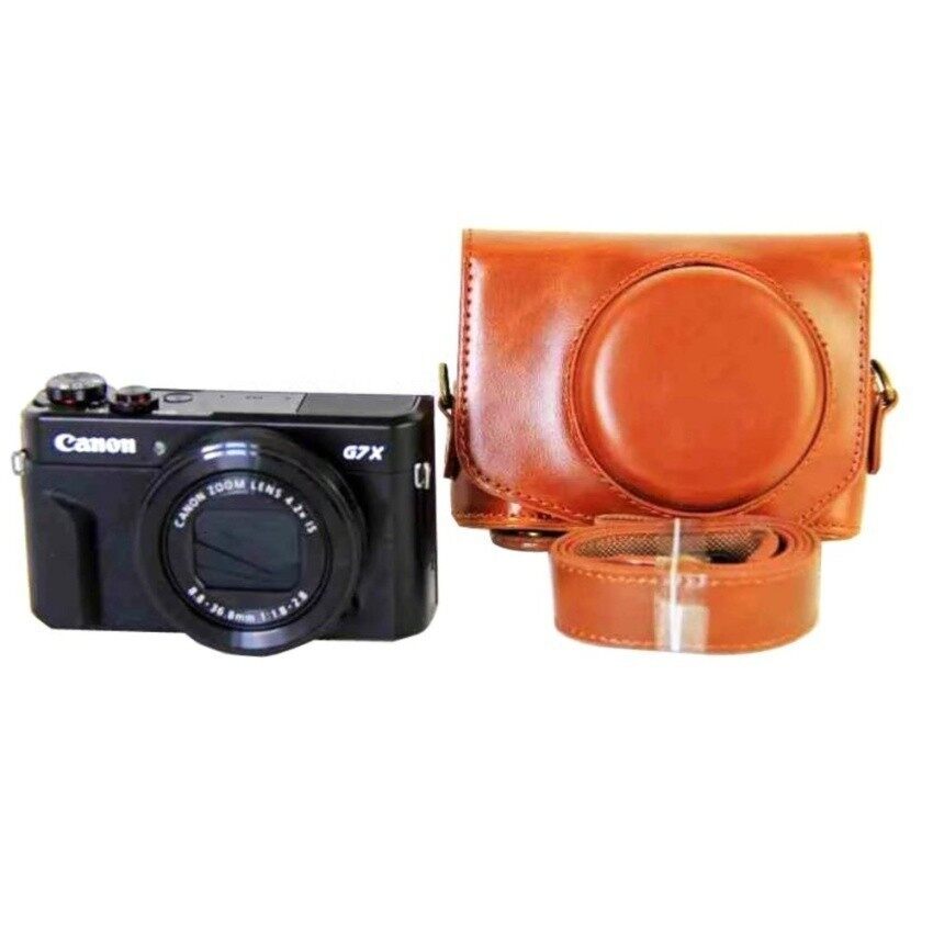 Baru Modis Tas Kamera Tas untuk Canon PowerShot G7X Menandai 2 G7XIIG7X2 Kamera Digital PU Kulit Kamera Sarung + Tali (Cokelat) sheng HOTT 655-Internasional