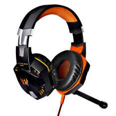 Niceeshop Setiap G2000 Profesional PC Laptop Over-Ear Headphone Gaming Stereo Headset Permainan dengan Mikrofon Layar Lampu LED (Hitam Orange)