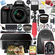 Nikon D3400 24.2 MP DSLR Camera w/ AF-P DX 18-55mm VR Lens Kit (Black) and Canon Pixma MG3620 Wireless Inkjet All-In-One Multifunction Photo Printer 64GB Accessory Bundle