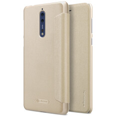 NILLKIN Tipis PU Kulit Lipat Sarung Keras Buah Sampul Belakang Plastik untuk Nokia 8