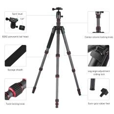 OBO TS360C Foldable Portable Carbon Fiber Camera Tripod Travel Tripod Monopod with B262 Panoramic Ball Head 5 Sections Max Working Height 150cm for Canon Nikon Sony DSLR ILDC Cameras Max Load 10kg